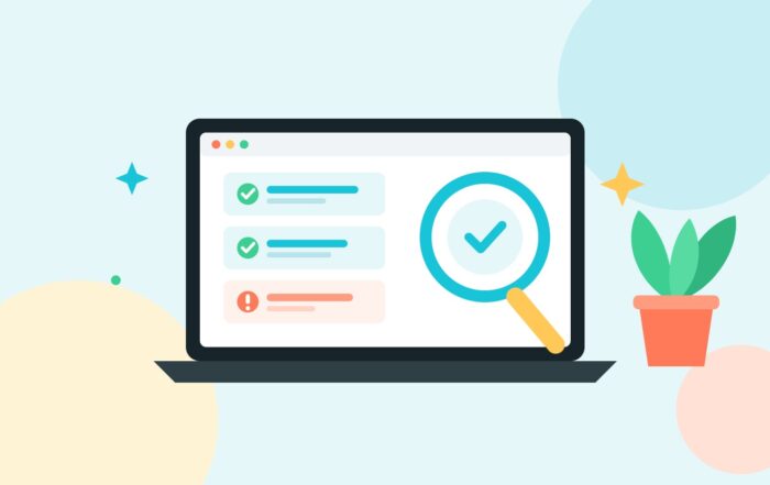 Illustratie: laptop met checklist en vergrootglas
