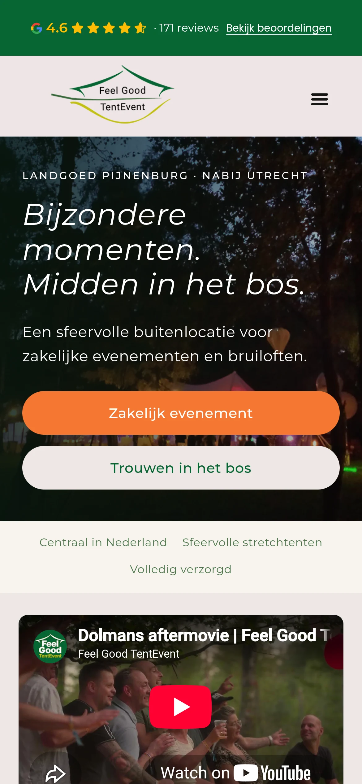Website van Feel Good TentEvent op mobiel